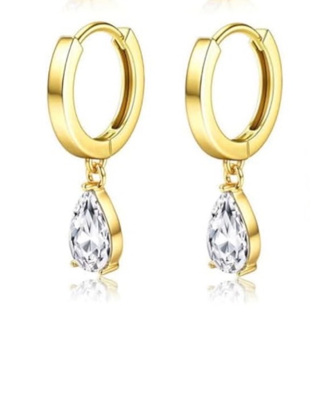 ⭐️FINAL PRICE #183 Gold Plated Teardrop Huggie Earrings with Clear Gem